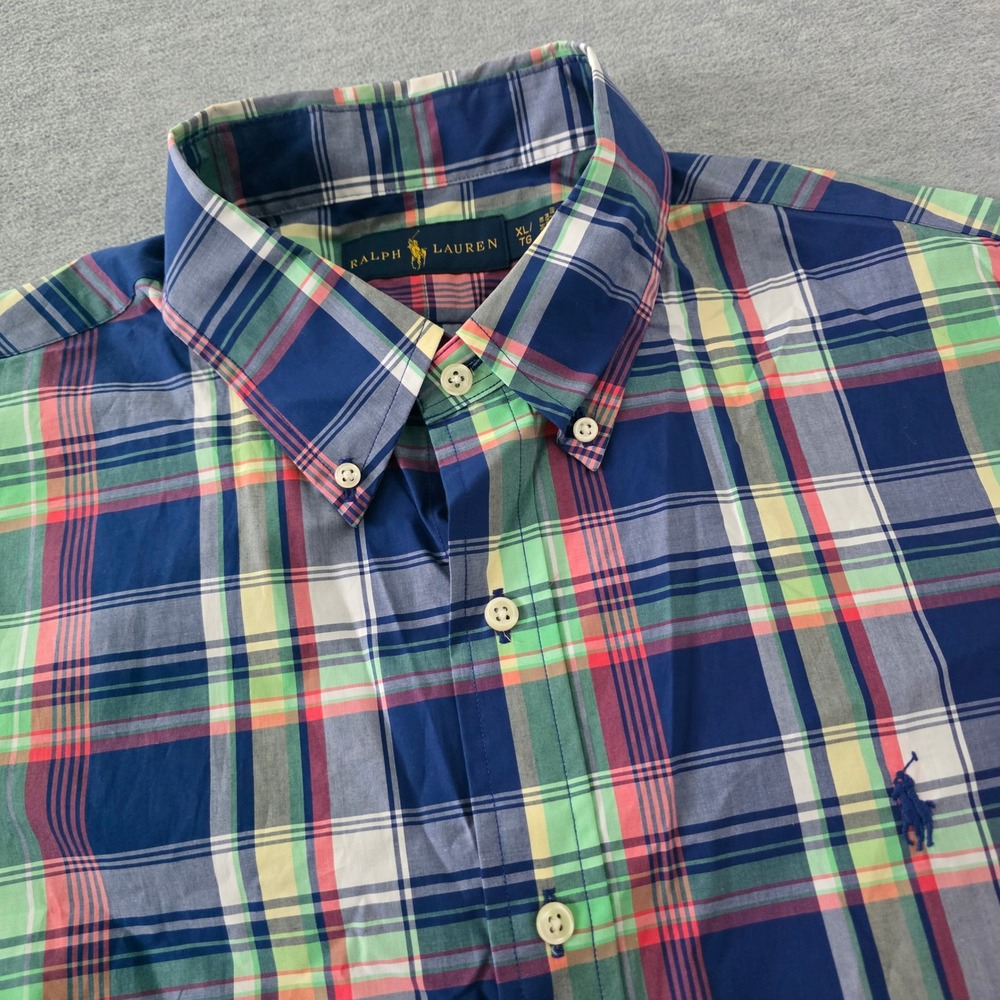 Ralph Lauren Mens XL Short Sleeve Plaid Button Down Shirt Multicolor Cotton